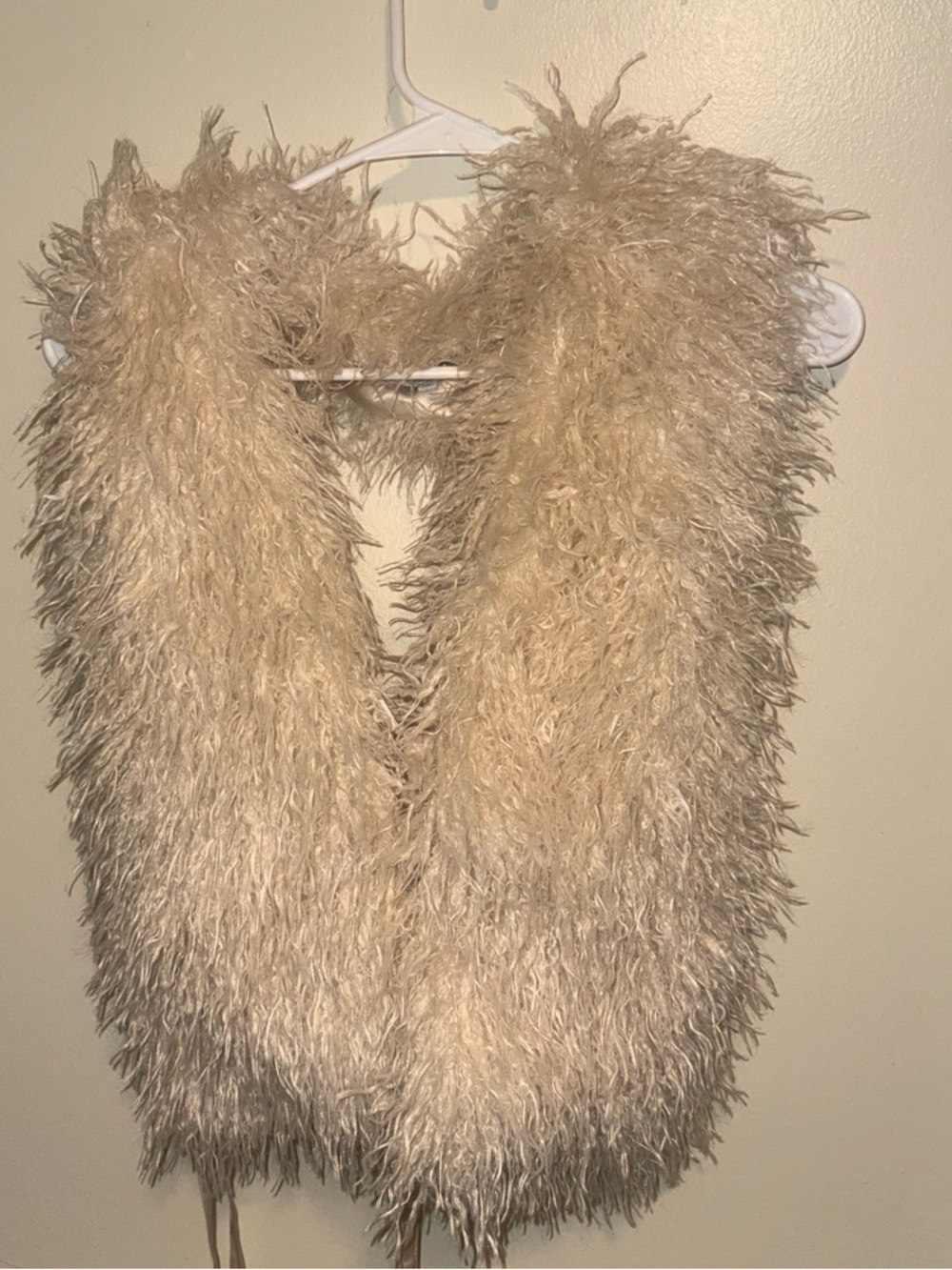 Faux Mongolian Fur Scarf in Cream